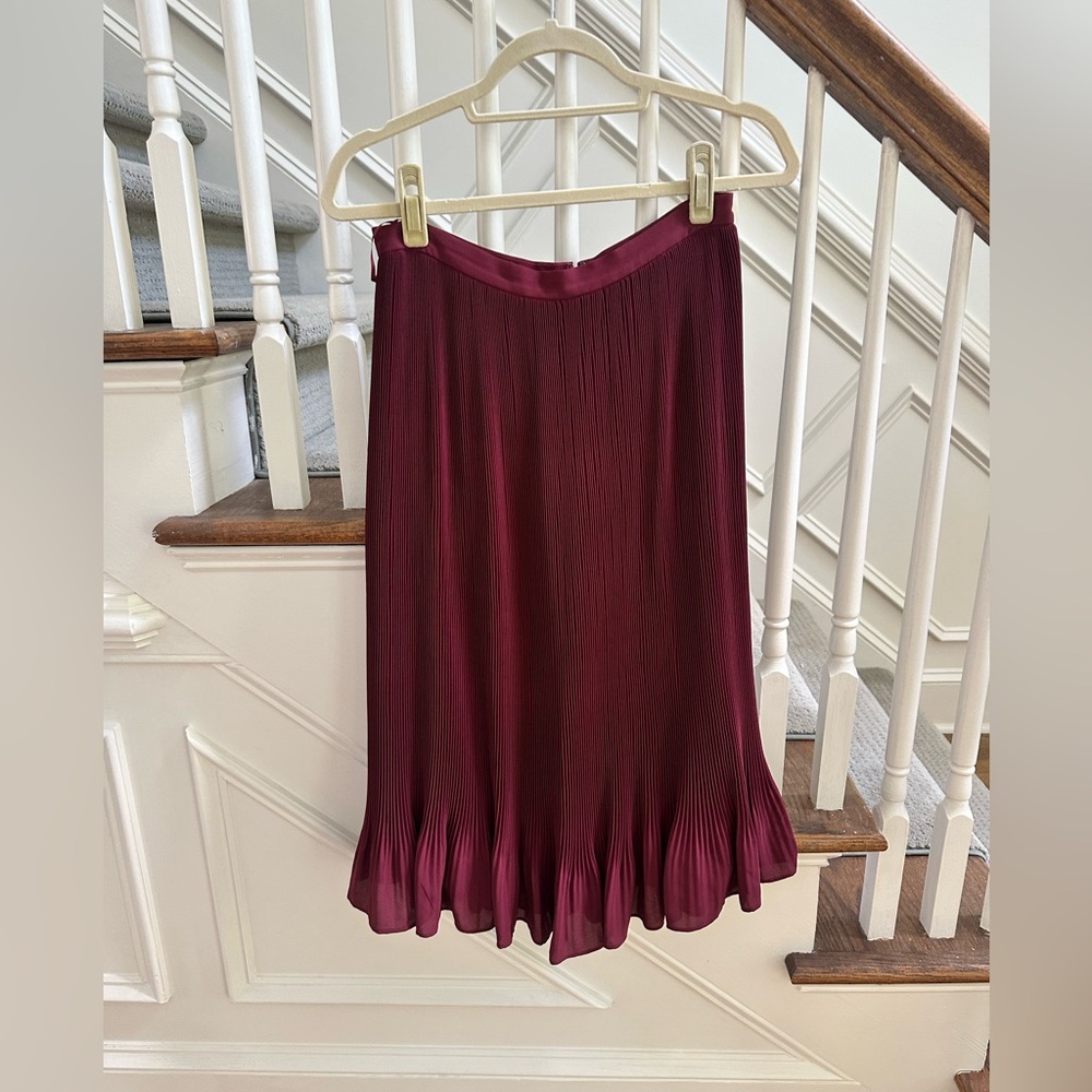 J. Crew Burgundy Pleated Midi Skirt - size 6P - Picture 2 of 9